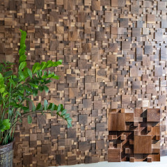 Mixed-Size Cubic 3D Solid Wood Mosaic Accent Wall - Natural Color Black Walnut