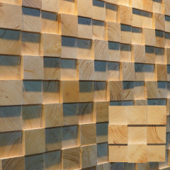 Pine Wood, Natural Tone | Large Square 3-Thickness Solid Wood Mosaic Feature Wall