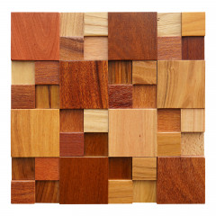 3D Solid Wood Mosaic Accent Wall - Natural Color Hardwood Medley