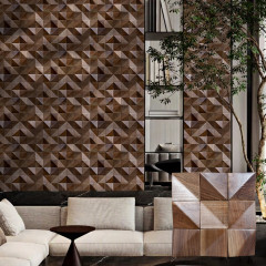 Textured Diamond 3D Solid Wood Mosaic Accent Wall - Natural Color North American Black Walnut