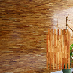 Matte rosewood Natural Colored | Flat Staggered Notch Solid Wood Mosaic Accent Wall