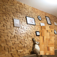 Rubber Wood, Natural Tone | 3D Solid Wood Mosaic Feature Wall