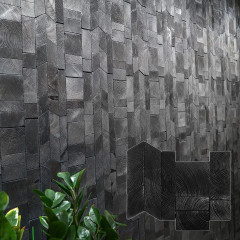 Flat Solid Wood Mosaic Accent Wall - Black Carbonized Pine