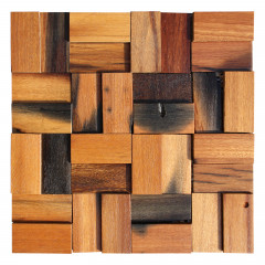3D Solid Wood Mosaic Accent Wall - Natural Color Reclaimed Ship Wood