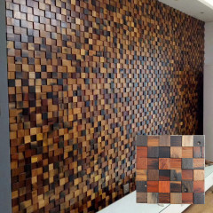 Cubic 3D Solid Wood Mosaic Accent Wall - Natural Color Reclaimed Ship Wood