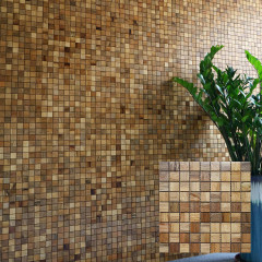 African Teak | 9x9 Solid Wood Mosaic Accent Wall with Gaps