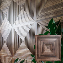 Black Walnut, Natural Tone | Square-Ring 3D Solid Wood Mosaic Feature Wall