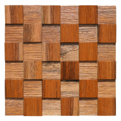 Wire-Brushed Cubic 3D Solid Wood Mosaic Accent Wall - Hardwood