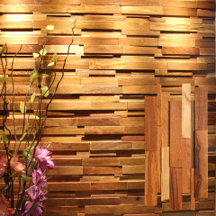 3D Solid Wood Mosaic Accent Wall - Cumaru in Natural wood color