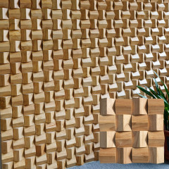 Triangular 3D Solid Wood Acoustic Diffuser Mosaic Wall - Natural Color Rubberwood
