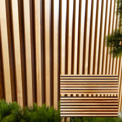 3D Lattice Solid Wood Mosaic Accent Wall - Birch + Teakwood Natural Wood Color