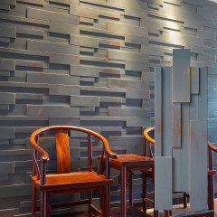 Hardwood Blue-Gray Tone | 3D Large Block Solid Wood Mosaic Feature Wall
