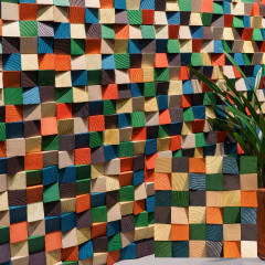 Beveled 3D Solid Wood Mosaic Accent Wall - Multicolor Pine