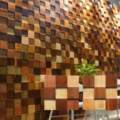 Hardwood | 3D Large Cube Solid Wood Mosaic Feature Wall