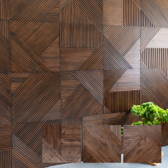 Angled Shiplap 3D Solid Wood Mosaic Accent Wall - Walnut Finish Rubberwood