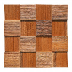 Wire-Brushed Cubic 3D Solid Wood Mosaic Accent Wall - Hardwood