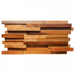 Slatted 3D Solid Wood Mosaic Accent Wall - Pometia in Natural Wood Color