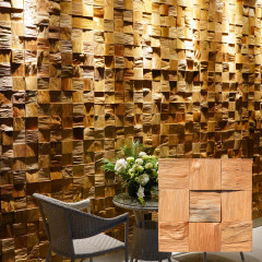 Hand-Split 3D Solid Wood Mosaic Accent Wall