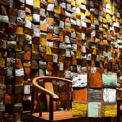 3D Solid Wood Mosaic Accent Wall - Multicolor Weathered Solid Wood