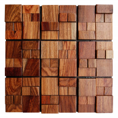Rosewood, Natural Tone | Small Square 3D Solid Wood Mosaic Feature Wall