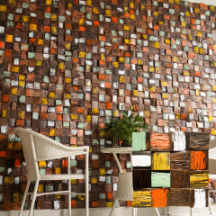 3D Solid Wood Mosaic Accent Wall - Multicolor Weathered Solid Wood