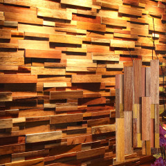 3D Solid Wood Mosaic Accent Wall - Natural Color Hardwood Medley