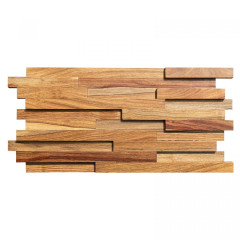 Slatted 3D Solid Wood Mosaic Accent Wall - African Padauk (Pterocarpus soyauxii) in Natural wood Color