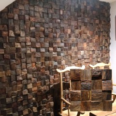 3D Solid Wood Mosaic Accent Wall - Weathered Solid Wood in Natural Wood Color