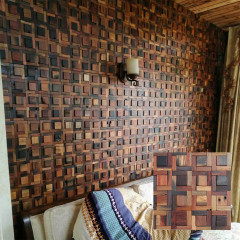 Cubic 3D Solid Wood Mosaic Accent Wall - Natural Color Reclaimed Ship Wood
