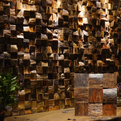 3D Solid Wood Mosaic Accent Wall - Weathered Solid Wood in Natural Wood Color
