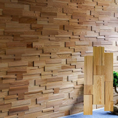 Red Oak | 3D Staggered Joint Solid Wood Mosaic Accent Wall