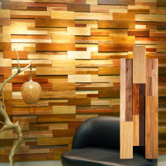 3D Solid Wood Mosaic Accent Wall - Natural Color Hardwood Medley