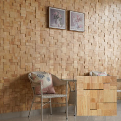 3D Solid Wood Mosaic Accent Wall - Natural Color Rubberwood