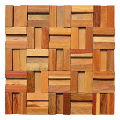 3D Solid Wood Mosaic Accent Wall - Natural Wood Color Sapele