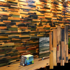 3D Solid Wood Mosaic Accent Wall - Natural Color Reclaimed Ship Wood