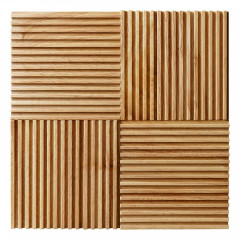 Rubberwood | 3D Square Notch Grid Solid Wood Mosaic Accent Wall