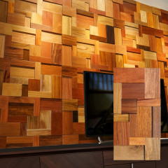 3D Solid Wood Mosaic Accent Wall - Natural Color Hardwood Medley