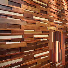 Merbau + Red Eucalyptus + Maple | Wide Stripe Staggered Solid Wood Mosaic Feature Wall