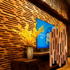 Cumaru | Slim Strip Staggered Solid Wood Mosaic Feature Wall