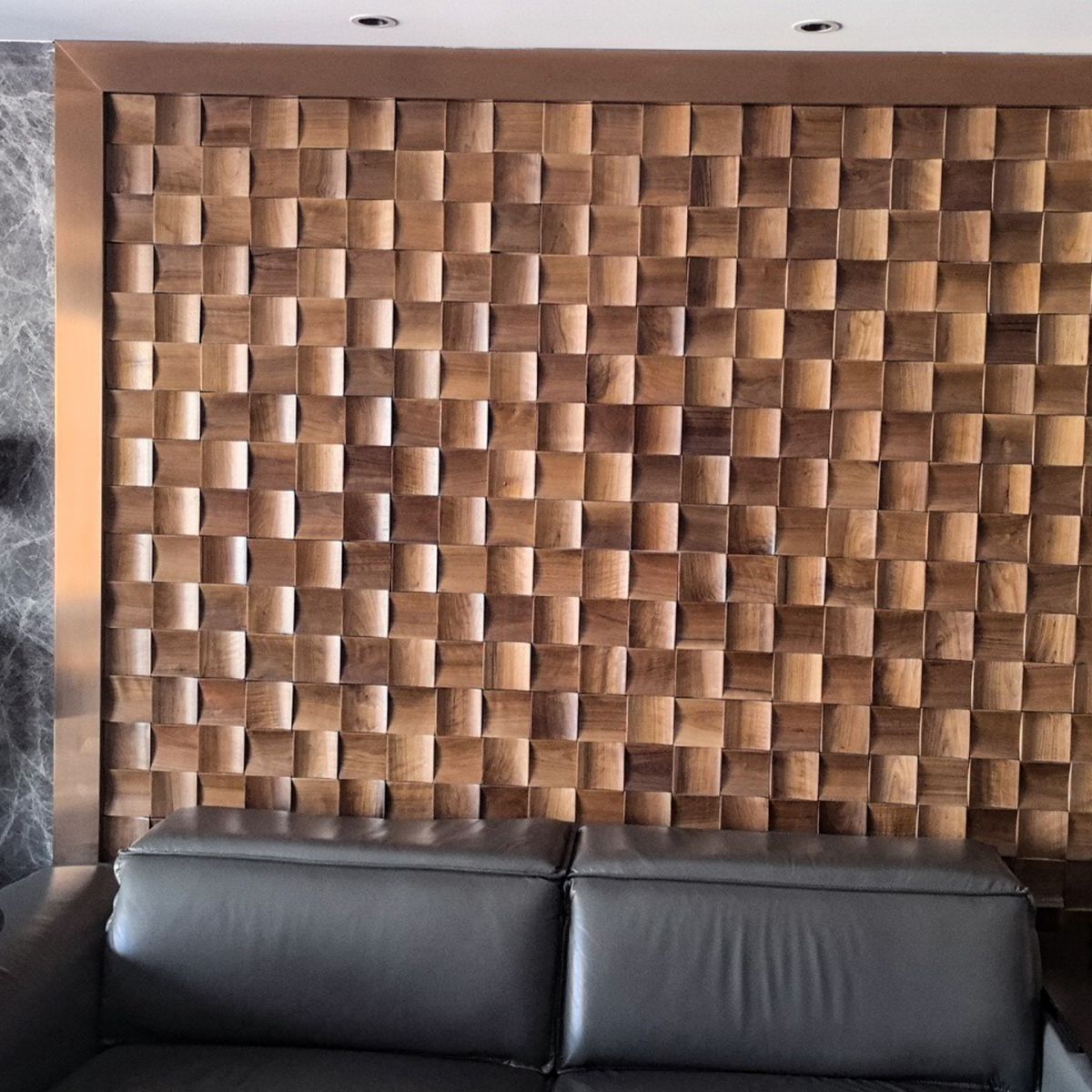 3D Concave Arc Shape | Solid Wood Mosaic Feature Wall