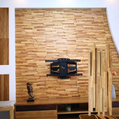 Rubber Wood Natural Tone | Slim Strip Staggered Solid Wood Mosaic Accent Wall