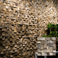 3D Solid Wood Mosaic Accent Wall - Weathered Solid Wood in Natural Wood Color