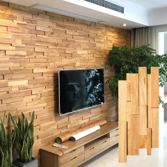 Rubber Wood, Natural Tone | Staggered 3D Solid Wood Mosaic Feature Wall