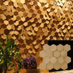 Hexagonal 3D Solid Wood Mosaic Wall in Natural Pine