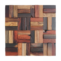 Weathered Boat Wood Raised Three-Strip 3D Solid Wood Mosaic Accent Wall Panel