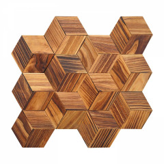Carbonized Pine Diamond &amp; Hexagon Solid Wood Mosaic Accent Wall Panel