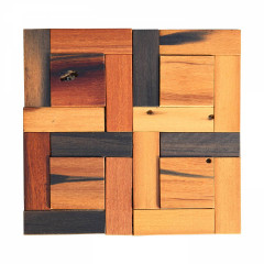 Weathered Boat Wood Small Recessed Square 3D Solid Wood Mosaic Accent Wall Panel