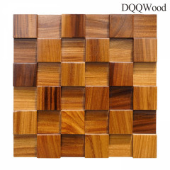 African Teak Feature Wall: 3D Cube Solid Wood Mosaic