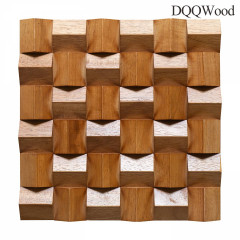 Triangle 3D Solid Wood Mosaic Wall &ndash; Rubberwood in Teak Finish