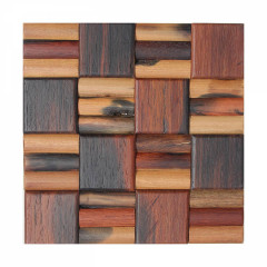 Weathered Boat Wood Flat Semi-Circle Three-Strip Solid Wood Mosaic Accent Wall Panel